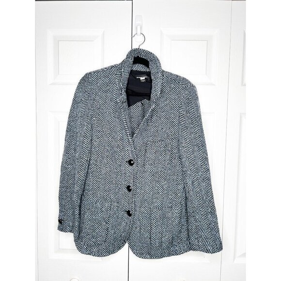 Fifteen Twenty Blue Black Herringbone Wool Blend Blazer Women's Size Medium M